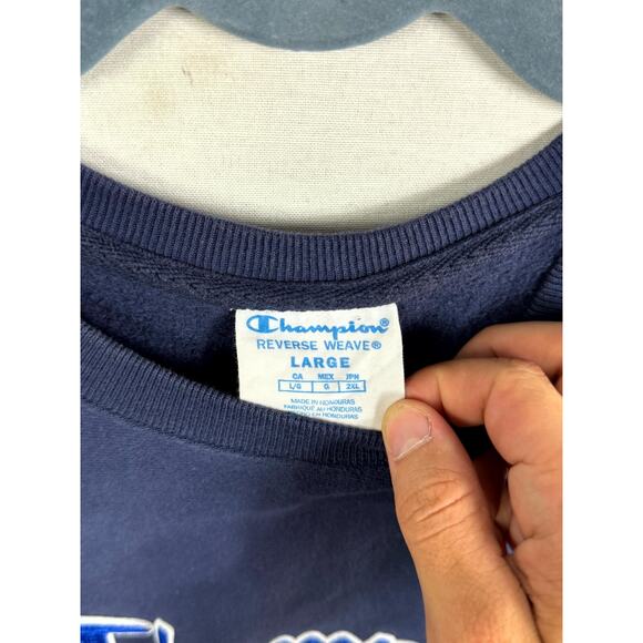 Champion Sweatshirt Men Large Navy Reverse Weave Long Sleeve Crew Neck Pullover - Picture 6 of 8